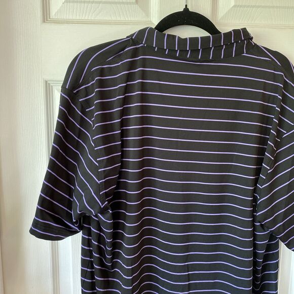 Peter Millar Polo Shirt Mens Large Summer Comfort Corwin Cup Patch Purple Stripe - Picture 9 of 12